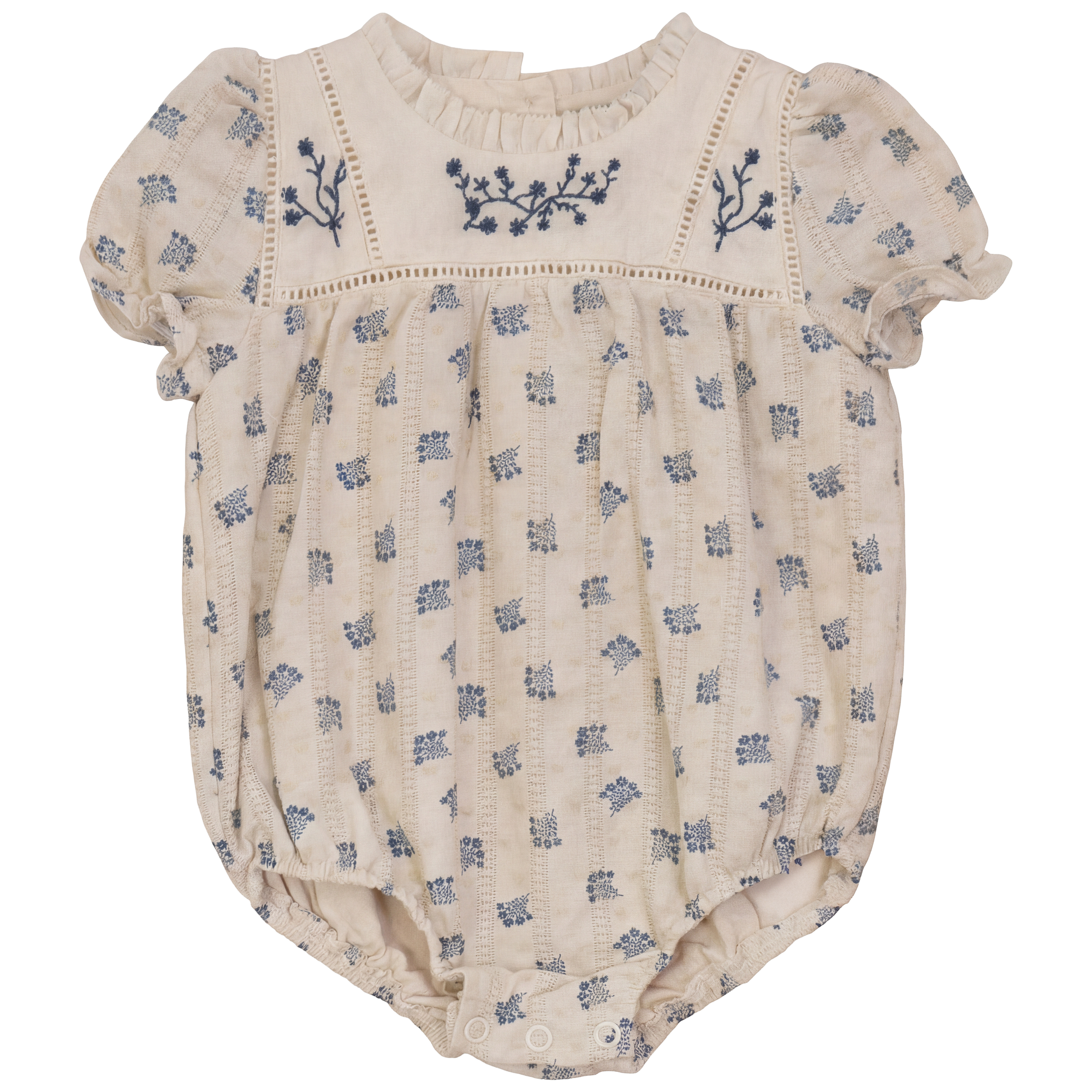 Baby Floral Print Bubble With Embroidery