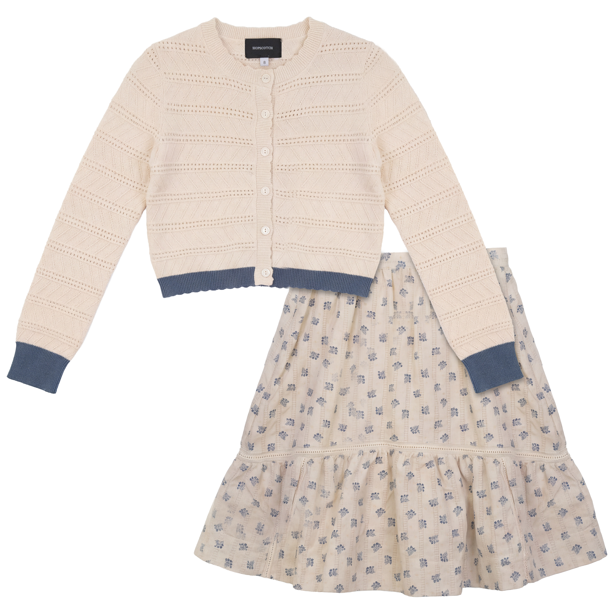 Girls Floral Print 2 PCS Set With Cardigan