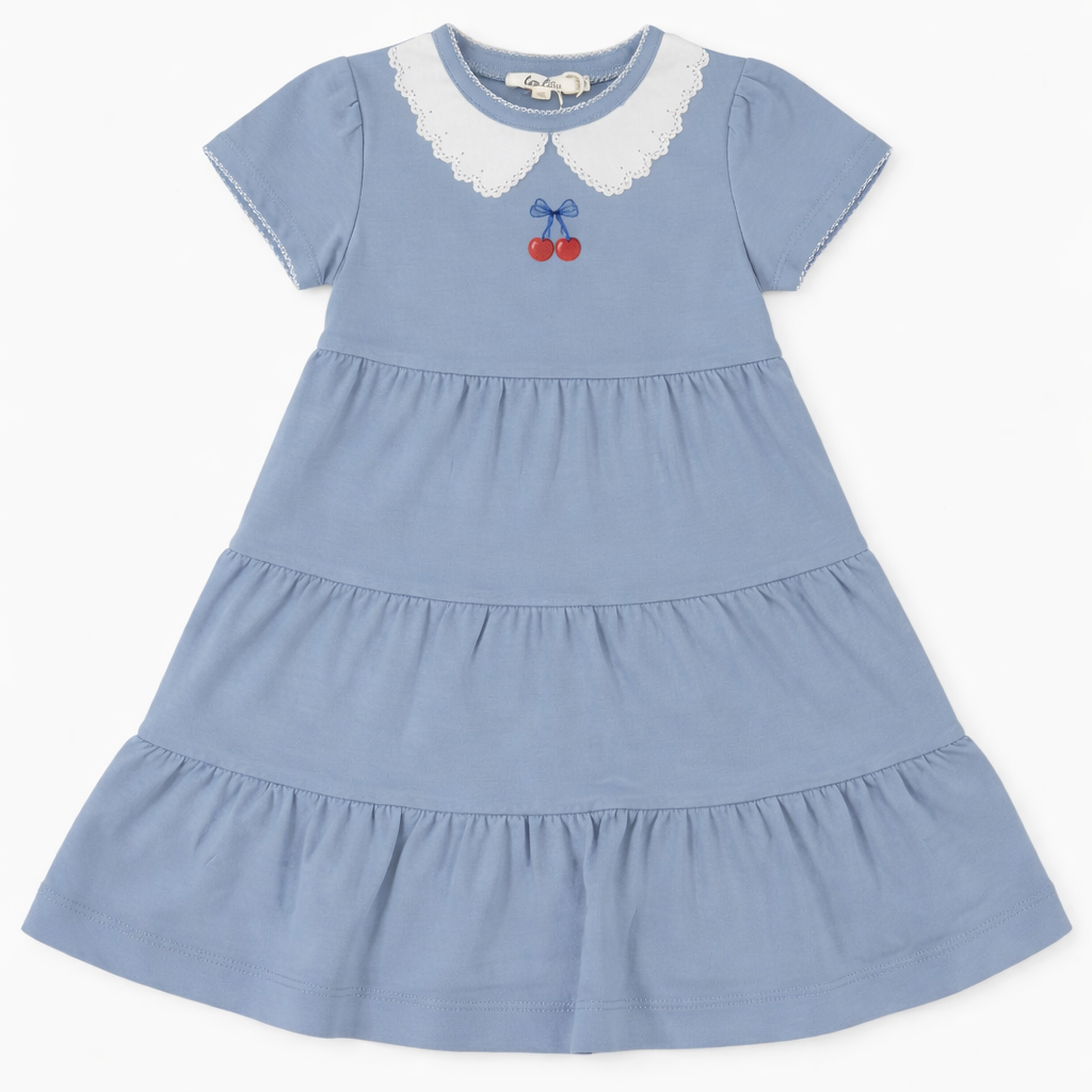 Girls Cherry Printed Tiered Dress