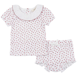 Baby Pointelle With Flower Print 2 PCS Short Set With Ruffle Collar