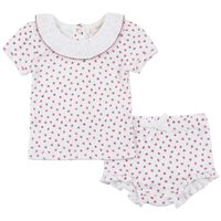 Baby Pointelle With Flower Print 2 PCS Short Set With Ruffle Collar