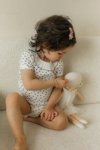 Baby Pointelle With Flower Print 2 PCS Short Set With Ruffle Collar