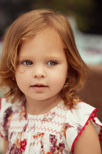 Floral Print Baby Girl Set With Smocked Front Yoke