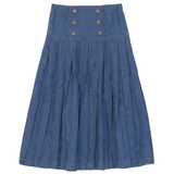 Girls Woven Denim Pull On Pleated Skirt