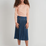 Girls Woven Denim Pull On Pleated Skirt