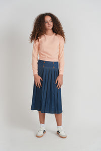 Girls Woven Denim Pull On Pleated Skirt