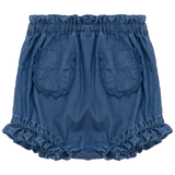 Girls Woven Denim Panty With Lace Trim