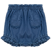 Girls Woven Denim Panty With Lace Trim