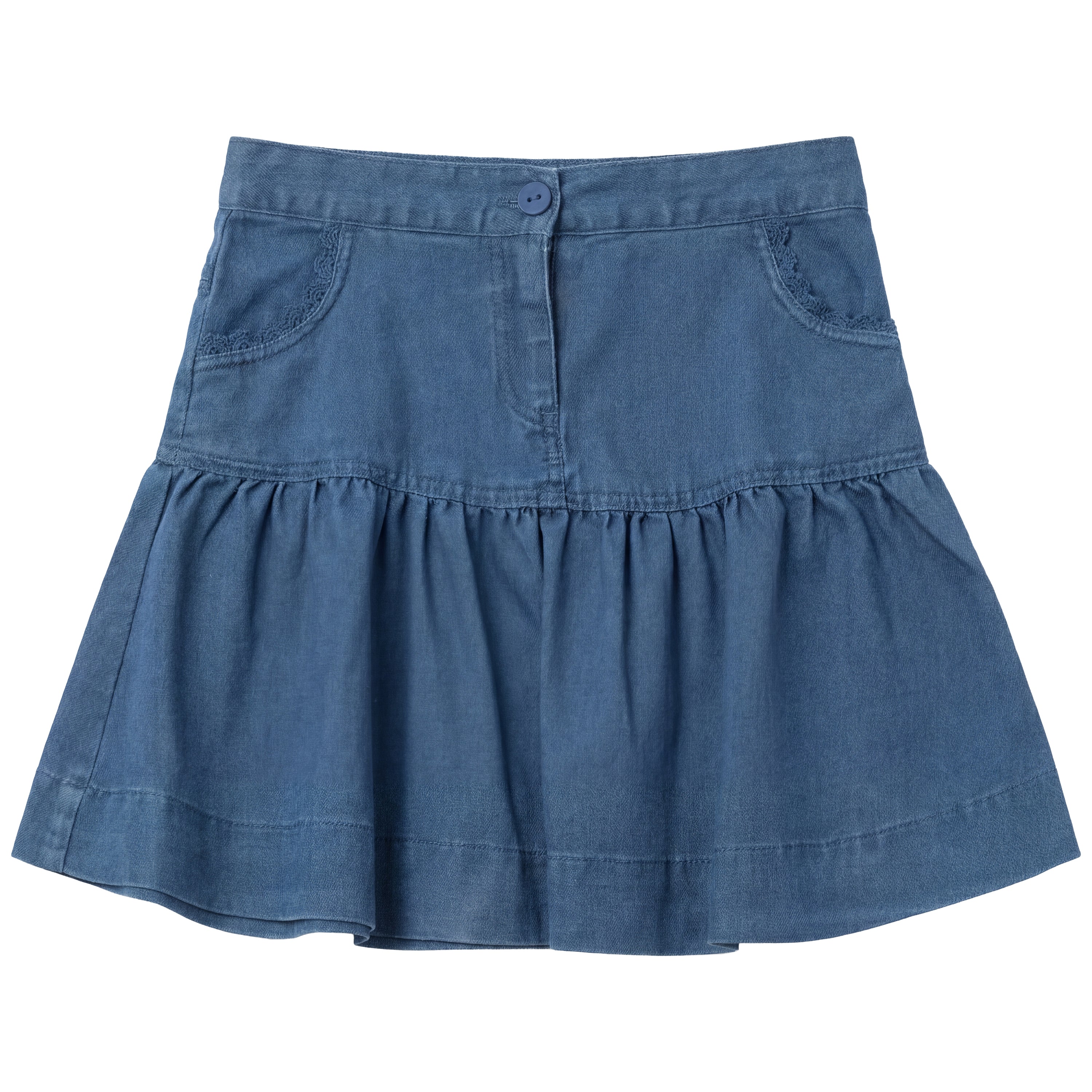 Girls Denim Skirt With Lace Trim