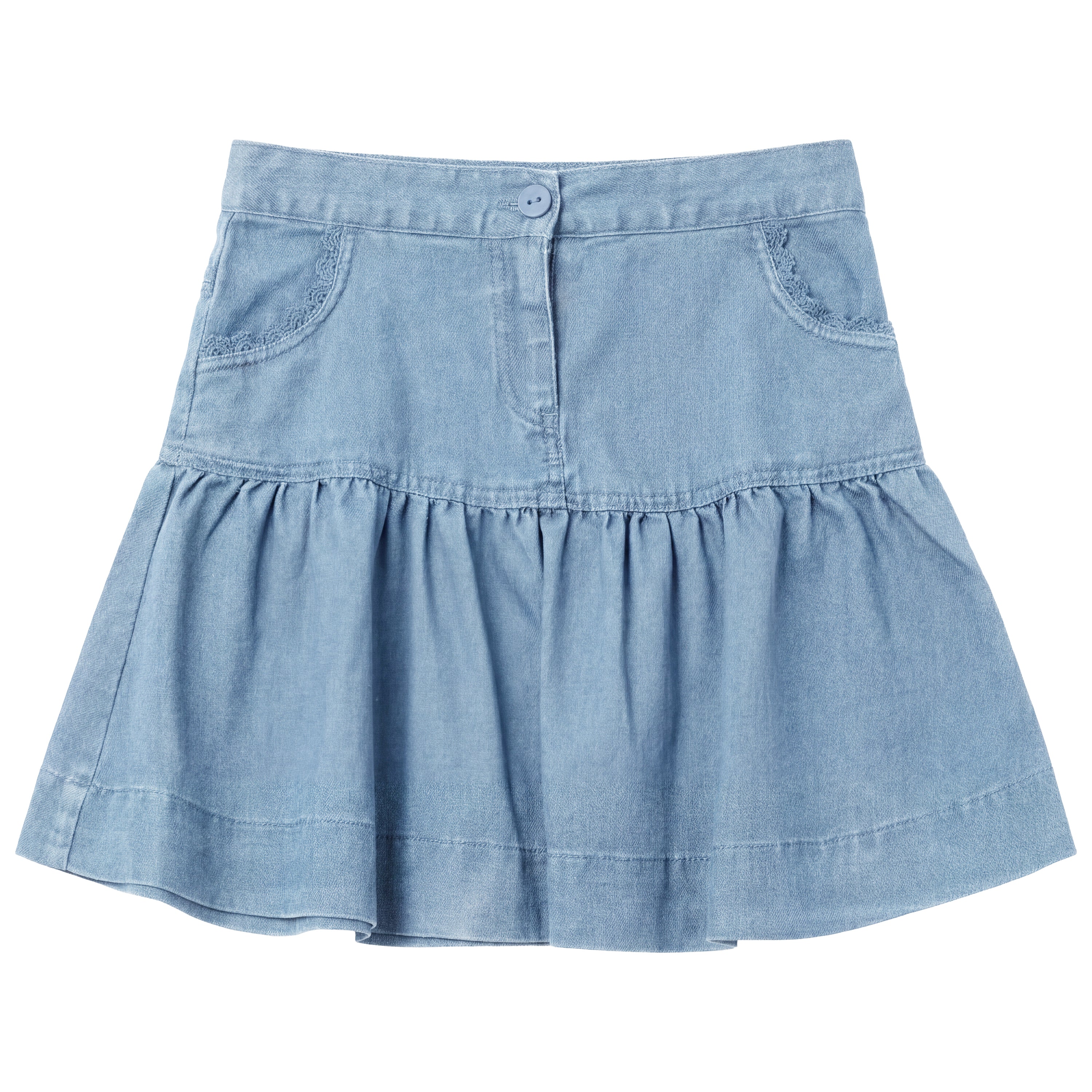 Girls Denim Skirt With Lace Trim
