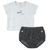 Cherry Woven Denim Panty Set