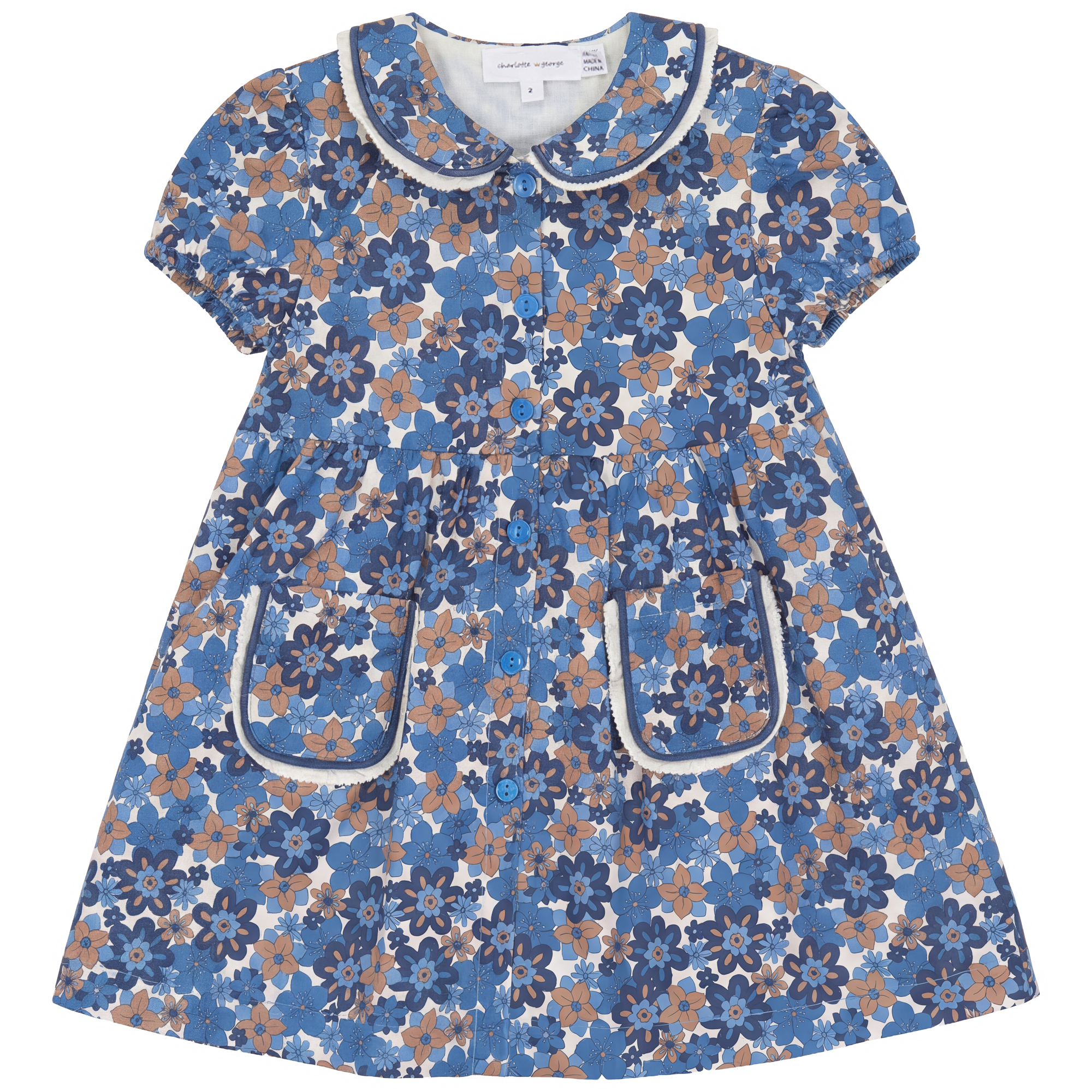 Girls Floral Woven Dress With Contrast Ruffle Trim