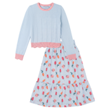 Girls Rose Print Set With Knitted Top