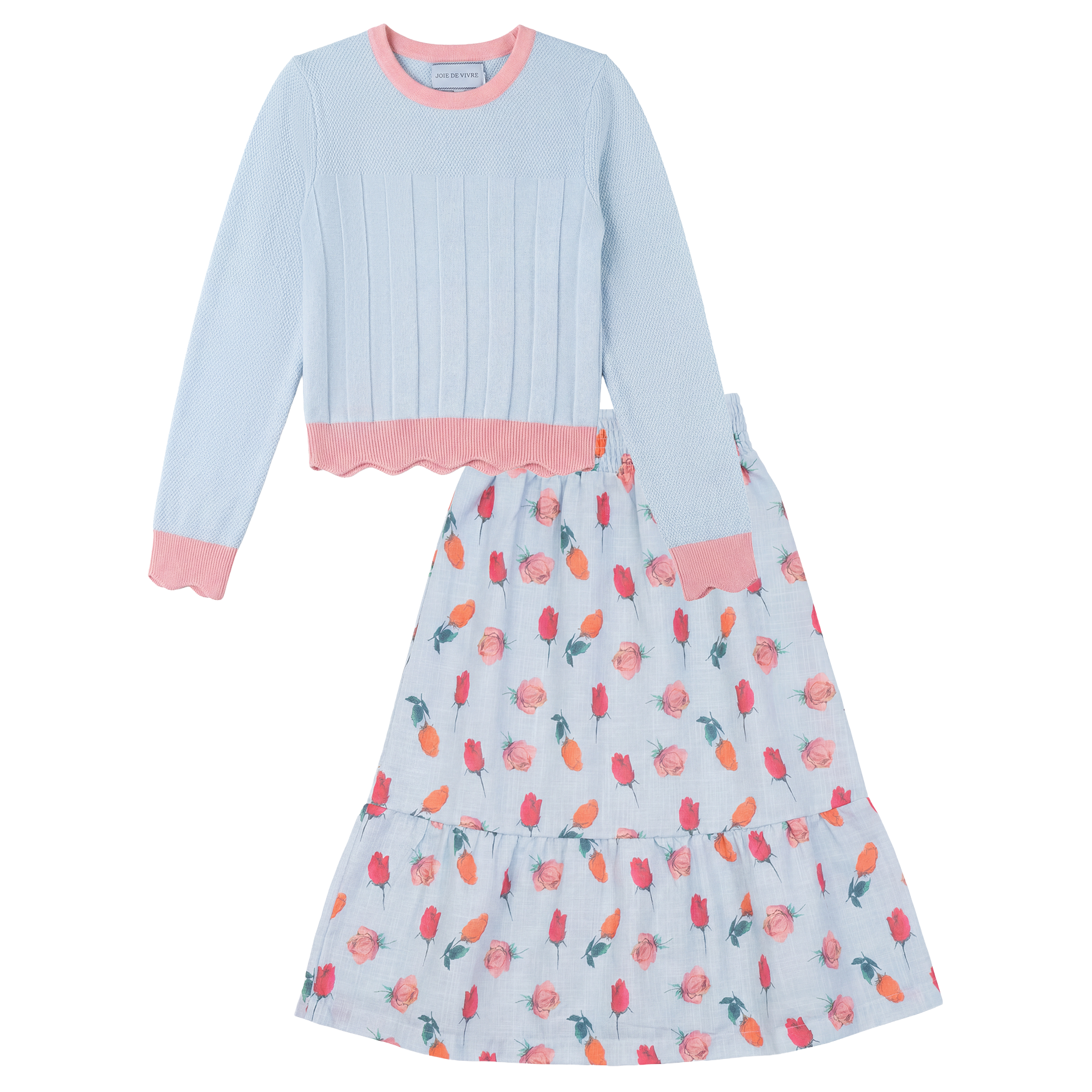 Girls Rose Print Set With Knitted Top
