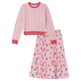 Girls Rose Print Set With Knitted Top