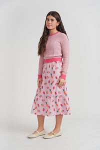 Girls Rose Print Set With Knitted Top