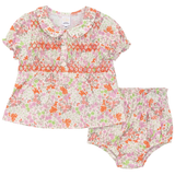 Multi Flower Print Baby Set With Front Smocking