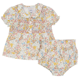 Multi Flower Print Baby Set With Front Smocking