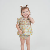 Multi Flower Print Baby Set With Front Smocking