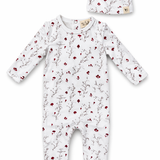 Baby All Over Floral and Mushroom Print Onesie With Hat