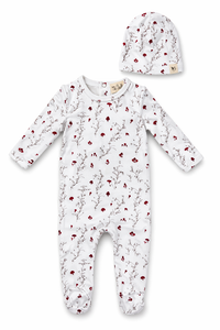 Baby All Over Floral and Mushroom Print Onesie With Hat