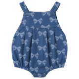 Girls Bow Printed Denim Overall