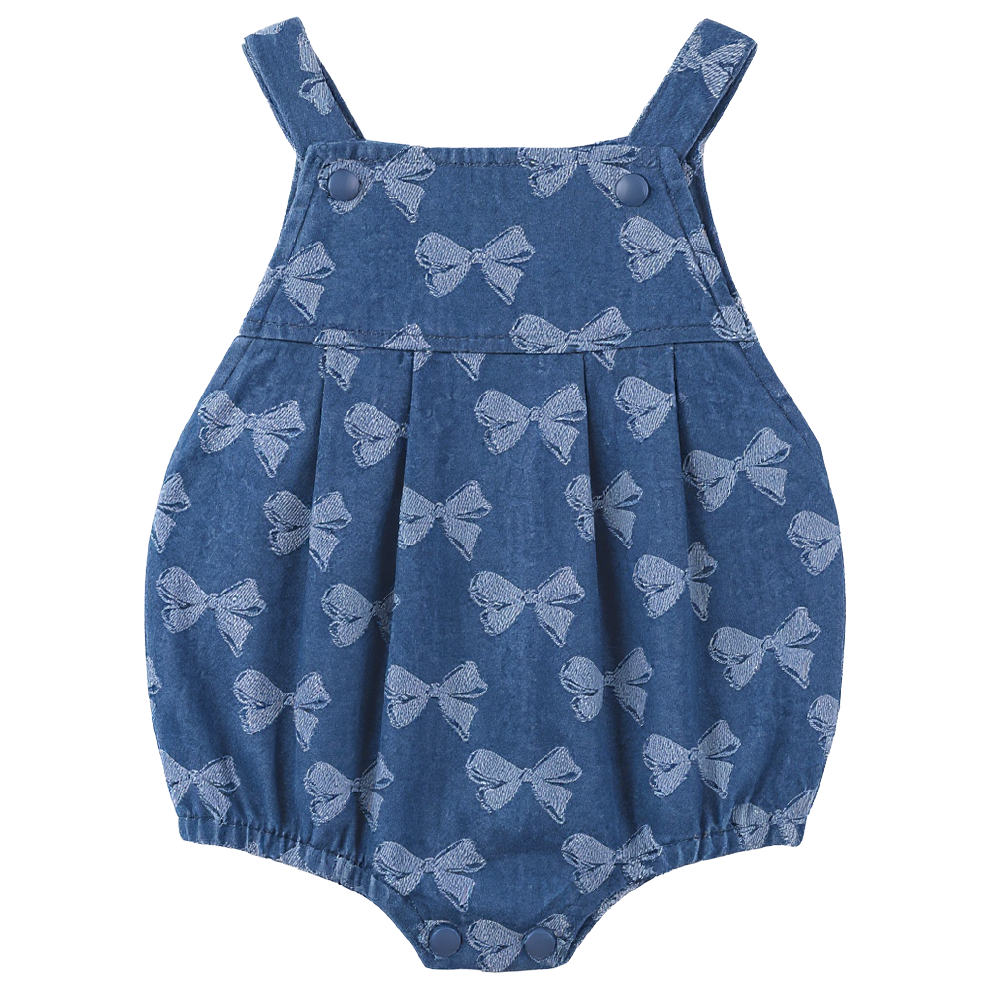 Girls Bow Printed Denim Overall