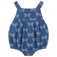 Girls Bow Printed Denim Overall