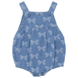 Girls Bow Printed Denim Overall