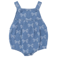 Girls Bow Printed Denim Overall