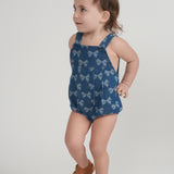 Girls Bow Printed Denim Overall
