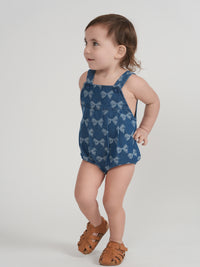 Girls Bow Printed Denim Overall