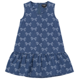 Girls Bow Printed Denim Jumper