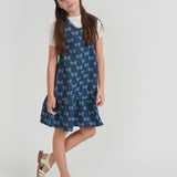 Girls Bow Printed Denim Jumper