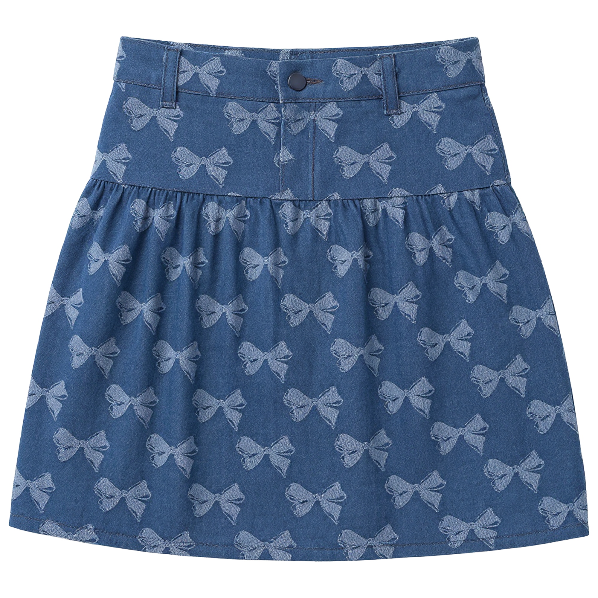 Girls Bow Printed Denim Skirt