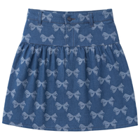 Girls Bow Printed Denim Skirt