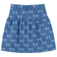 Girls Bow Printed Denim Skirt