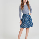 Girls Bow Printed Denim Skirt