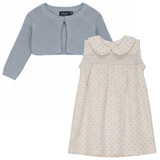 Girls Printed Gauze Shoulder Ruffle Dress With Cardigan Set