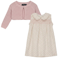 Girls Printed Gauze Shoulder Ruffle Dress With Cardigan Set