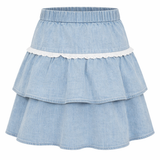 Denim Girls Skirt With Eyelet Lace Trim