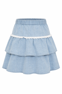 Denim Girls Skirt With Eyelet Lace Trim
