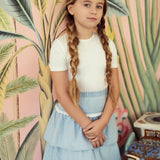 Denim Girls Skirt With Eyelet Lace Trim