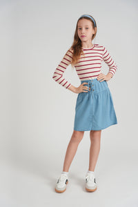Girls Front Buttons Denim Skirt