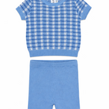 Basket Weave Short Sleeve Knit Sweater & Rib Short Set