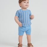 Basket Weave Short Sleeve Knit Sweater & Rib Short Set
