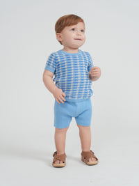 Basket Weave Short Sleeve Knit Sweater & Rib Short Set