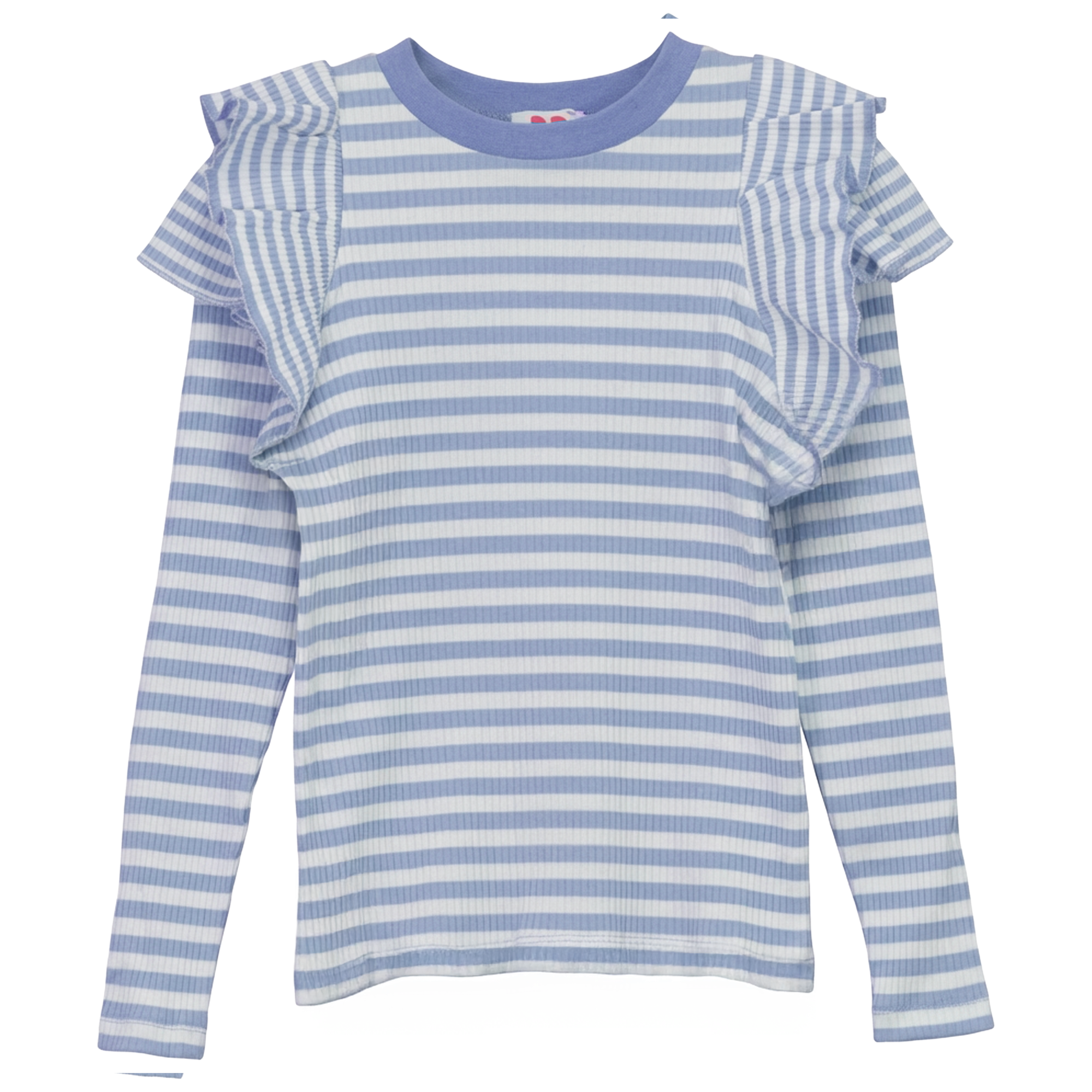 Girls Striped Rib T Shirt With Ruffles