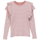 Girls Striped Rib T Shirt With Ruffles