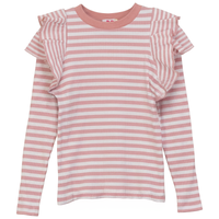 Girls Striped Rib T Shirt With Ruffles